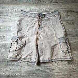 Beach Rays Board Shorts Mens 36 Tan Grey Cargo Nylon Surf Swim Trunks‎ V21